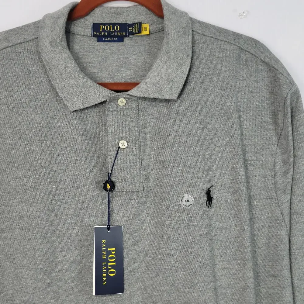 POLO Ralph Lauren Classic Fit Long Sleeve Polo Shirt size XXL Gray Pony, New